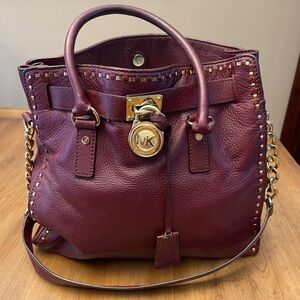 Michael Kors Burgundy Satchel with Gold Hardware